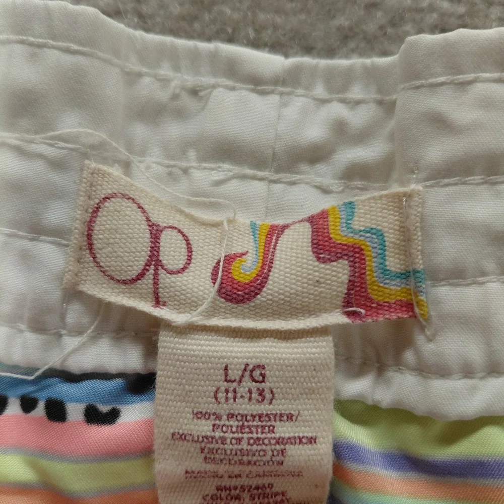 Op Y2K Vintage Multi Stripe Lowrise Swim Athletic Drawstring Shorts Women's L
